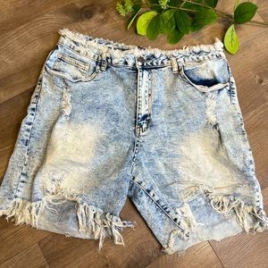 Traffic jeans acid wash shredded 90s mid thigh high waisted shorts 13